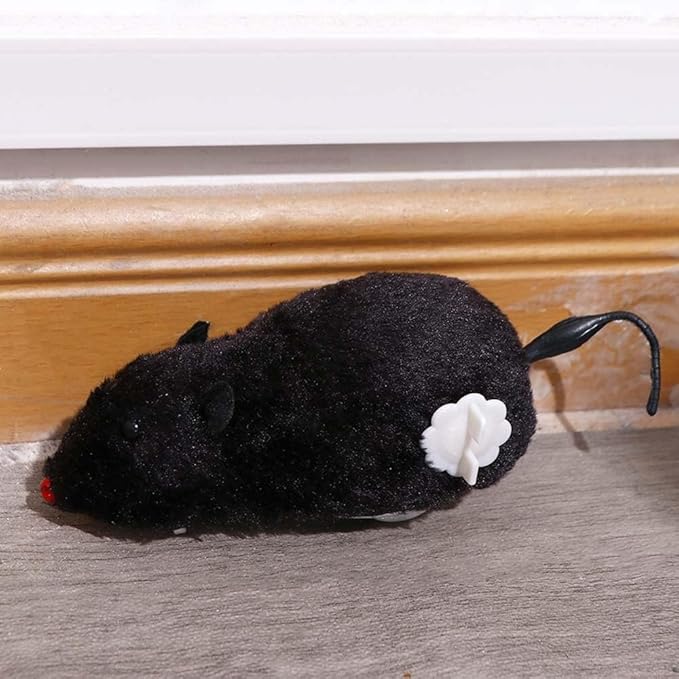 Black Funny Clockwork Toy, Plush Mouse Toy Wind Up Toys, Pet Toy, Mechanical Motion Power Spring Cat Dog Playing Toy Cat Mice and Animals Toys