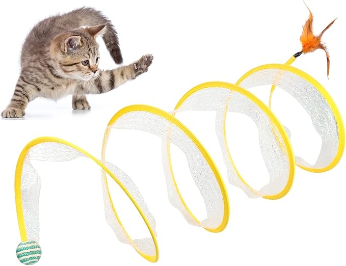 Andiker Cat Tunnel, S-Type Cat Tunnel Toys Interactive Playing Pet Toy for Puppy Kitten Indoor (Green sisal Ball)