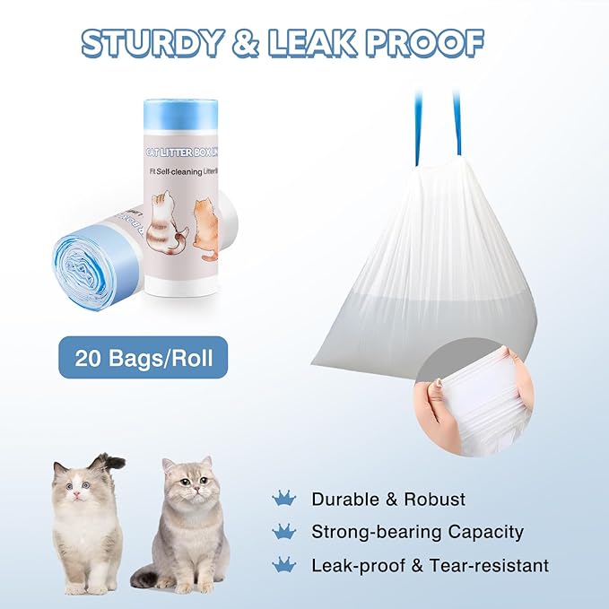 60 Count Self-Cleaning Cat Litter Box Liners Compatible With MW-SC01/MW-SC02/MW-LR01 Automatic Cat Litter Box, Drawstring Heavy Duty Cat Litter Receptacles Bags Replacement Trash Bag -18" x 12.6"