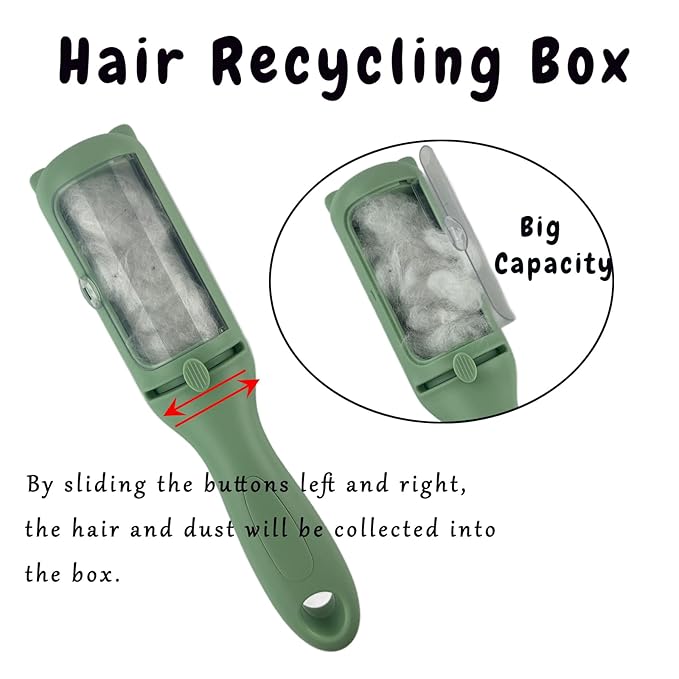 Cat Brush Pet Dry Cleaning Brush Cat Self Sticky Brush for Shedding and Grooming Long Short Hair Removal Comb with Recycling Box for Kitten Dog Rabbit Massage Roller Removes Loose Fur (Green)