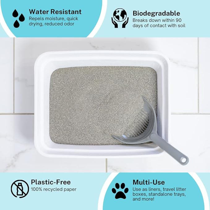 Luli & Cat Disposable Litter Boxes for Cats | Large Sized White Colored 4-Pack | Durable and Water Resistant