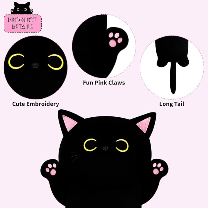 Long Cat Plush Long Cat Body Pillow, 33" Cute Black Cat Stuffed Animals Cat Plushie, Soft Cartoon Cat Plush Pillow Kawaii Stuffed Cat Toys for Kids Girls Boys,Gifts for Birthday Halloween