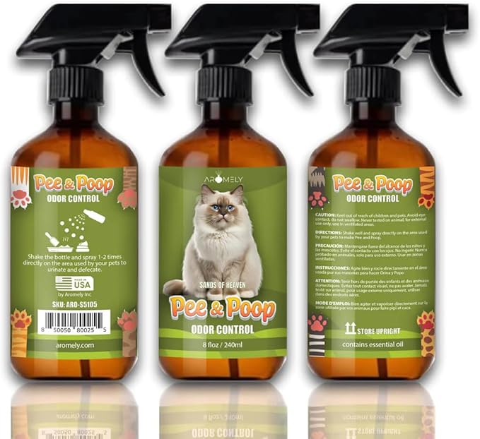 Pee & Poop Cat Deterrent Spray - Sands Heaven Advanced Cat Litter Deodorizer 8oz - Concentrated Pet Urine & Feces Neutralizer, Fresh Scent for Litter Boxes, Carpets & Home