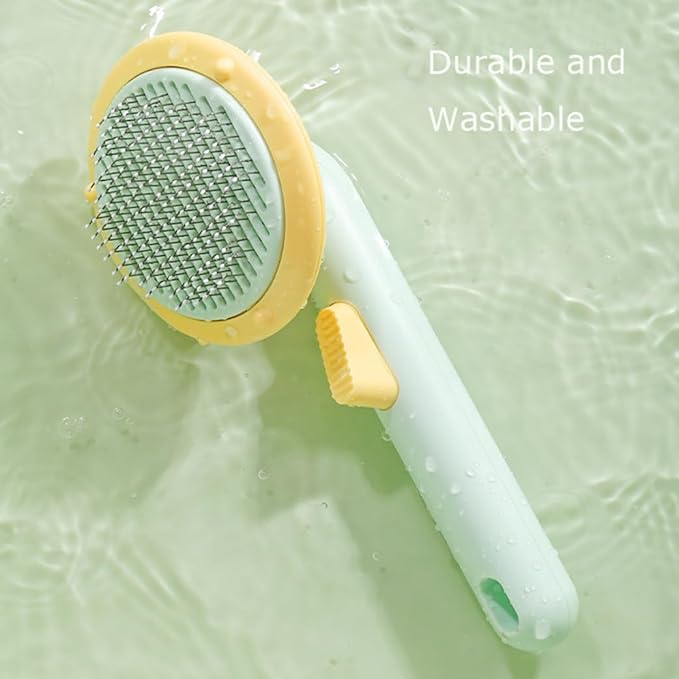 Cat Brush With Release Button Self Cleaning Cat Hair Brush Flea Comb Cat Brush For Shedding Indoor Cat Long Haired Short Haired Dog Grooming Supply Cat Essential Hangable UFO Shape (Green)