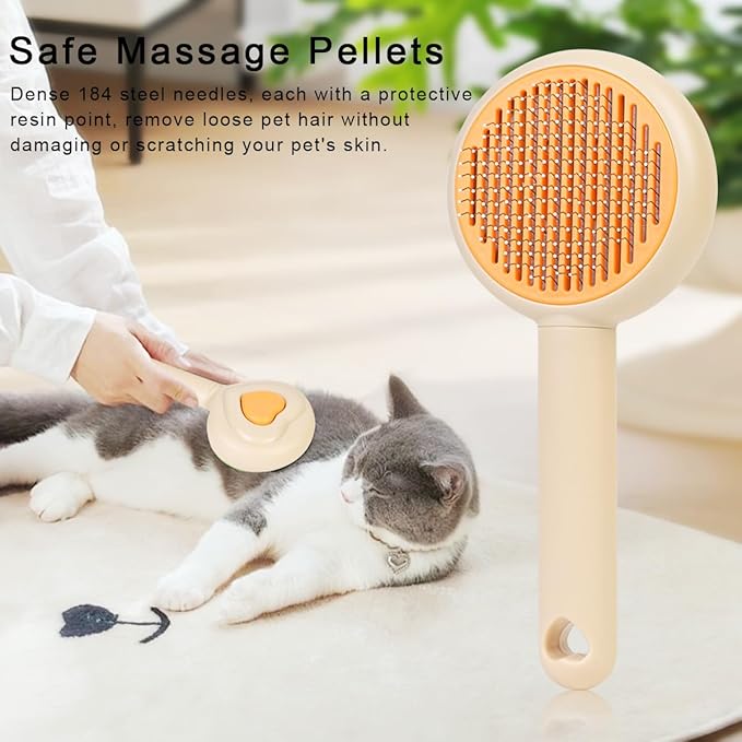 Self-Cleaning Pet Grooming Brush for Dogs & Cats, Effortlessly Removes Loose Hair, Tangles, and Mats - Ideal for Long & Short Hair Pets - Ergonomic, Skin-Friendly Design with Massage Particles Apricot