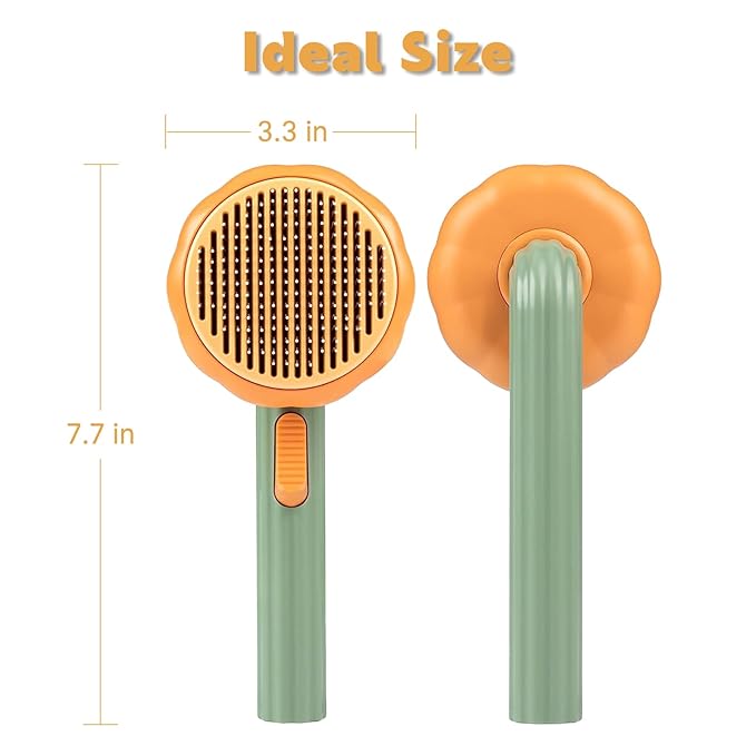 Pumpkin Cat Dog Brush, Self Cleaning, for Shedding, Pet Grooming Brush for Short and Long Haired Cats Dogs, Green