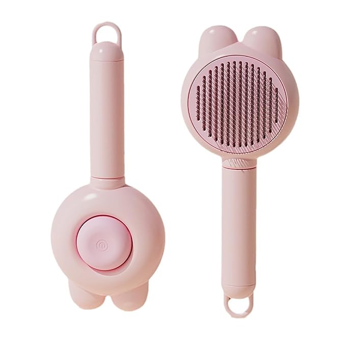 YINGFAN Cat Brushes for Indoor Cats, Self Cleaning Cat Brush for Shedding, Cat Hair Brush with Release Button, 7.9 Inch (Pink)