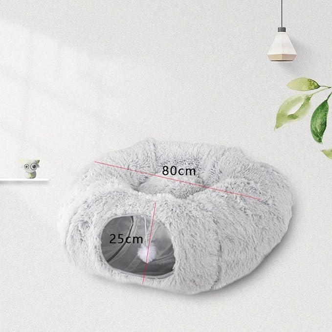 Cat Tunnel Bed - Cat Bed Cave with Collapsible Donut - Comfy Hideaway with Complementary cat Toys for Your Feline Friend