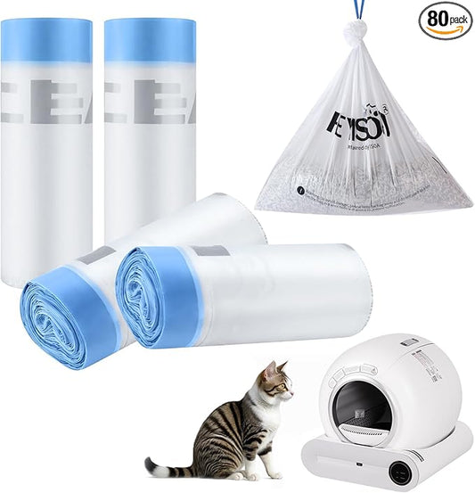 Compatible Self-Cleaning Litter Box Liners - 80 Pack, 18x20 Inches, 4 Gallon Bags, 2 Mil Thickness, Easy Installation, Durable for Automatic Litter Box Drawers