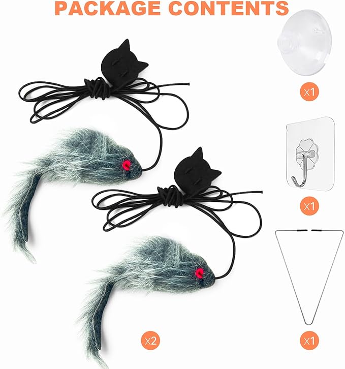 FYNIGO 2 Pcs Self Play Hanging Door Cat Mouse Toys for Bored Indoor Adult Cats Kitten,Interactive Cat Mice Toys for Hunting Exercising Eliminating Boredom, for All Breeds