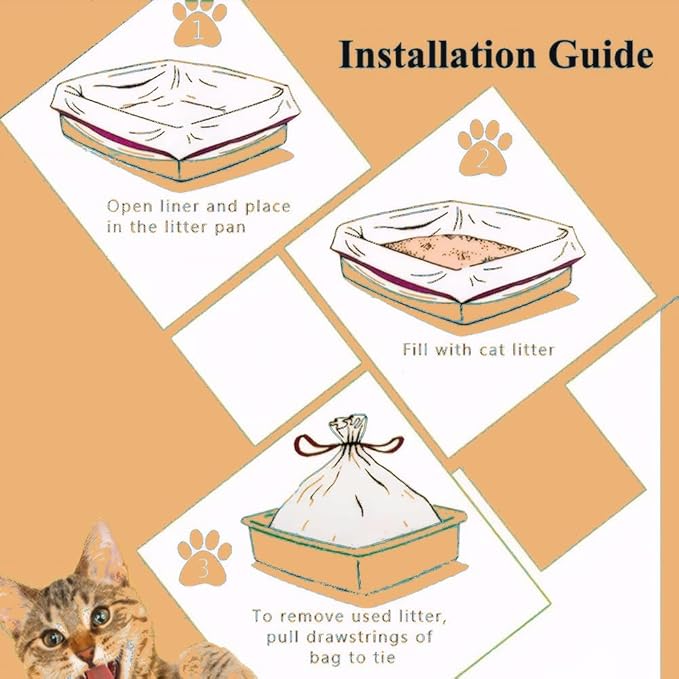 30 Count Large Jumbo Cat Litter Box Liners, Compatible with Reusable and Disposable Tray Refills Extra Thick Drawstring Heavy Duty Replacement Waste Trash Bags - 37" x 17.7"