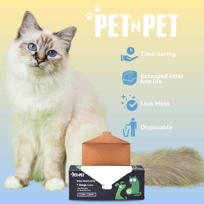 PET N PET Extra Large Cat Litter Box Liners, 7 Count Cat Litter Bags For Poop, Heavy Duty Kitty Litter Bags For Cat Poop, Tear & Leak Resistant Cat Litter Liners, Drawstring Closure Cat Bags Liners