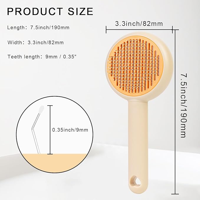 Self-Cleaning Pet Grooming Brush for Dogs & Cats, Effortlessly Removes Loose Hair, Tangles, and Mats - Ideal for Long & Short Hair Pets - Ergonomic, Skin-Friendly Design with Massage Particles Apricot
