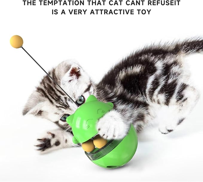 2 in 1 Cat Treat Dispenser Toy - Cat Interactive Toy and Cat Treat Ball, Tumbler Interactive Ball Cat Puzzle Feeder, Cat Food Puzzle Toy,Suitable for All Types of Cats and Small pet Dogs(Green)