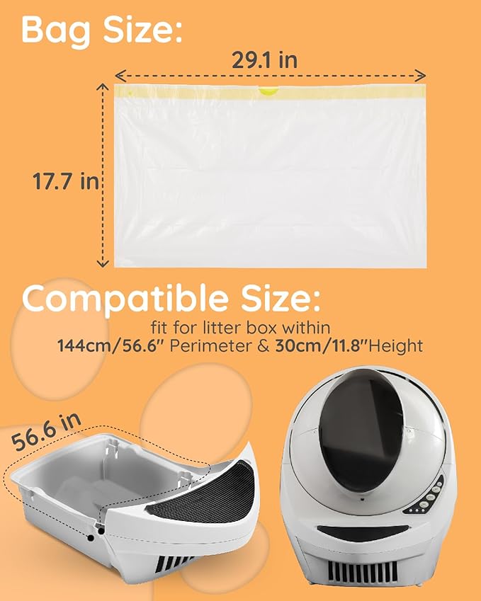 Cat Litter Box Liners 60 Count, 29”x18” Kitty Litter Box Bags with Drawstring, Leak-Proof Cat Pan Liners with 10KG/22LBS Load Capacity Fit for Cat Litter Tray, Litter Robot 3/4