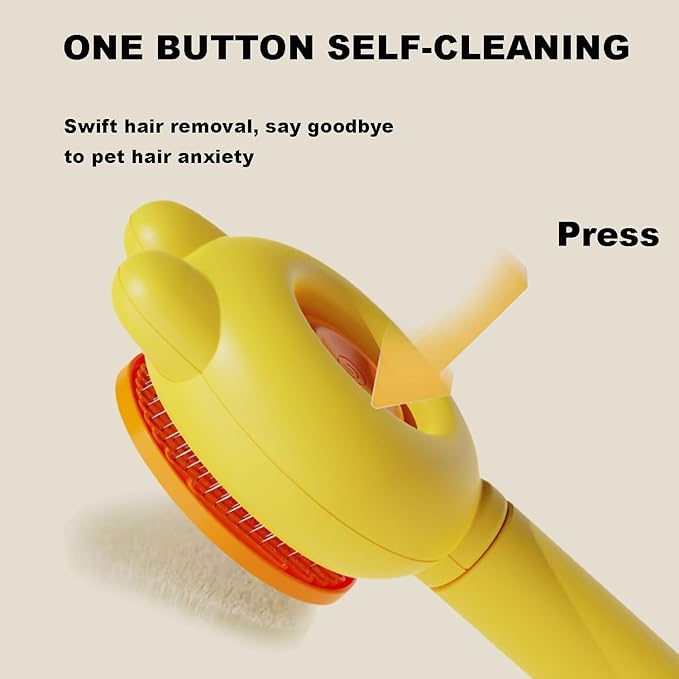 YINGFAN Cat Brushes for Indoor Cats, Self Cleaning Cat Brush for Shedding, Cat Hair Brush with Release Button, 7.9 Inch (Yellow)