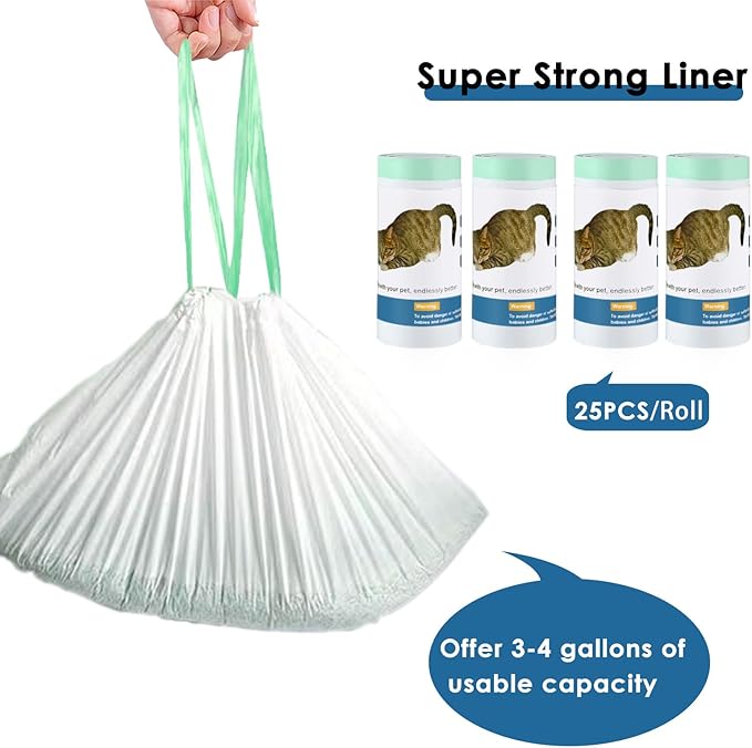 100 Count Cat Litter Liner Bags Compatible with MW-SC01/MW-SC02/MW-LR01 Self-Cleaning Automatic Cat Litter Box, Thick Heavy Duty Drawstring Replacement Waste Drawer Liners-18" x 12.6"