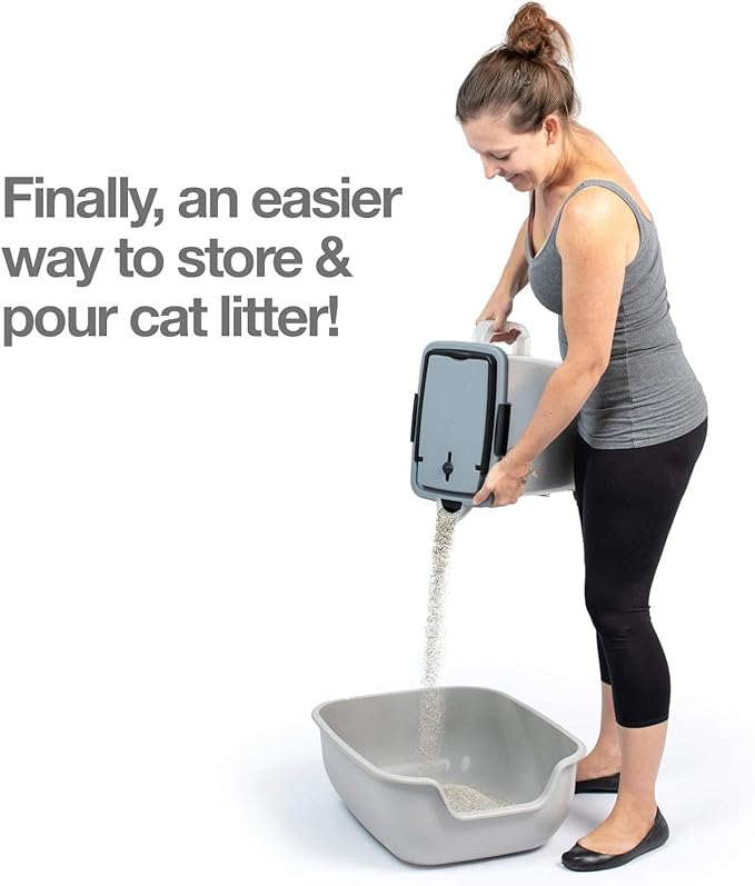 PetFusion BetterBin Portable Litter Storage Container (16.5 x 11.7 x 19) | Holds up to 25 lbs/10 Gallons, Great for Dry Dog and Cat Food | Adjustable Spout, Back & Top Handles, Heavy Duty Wheels