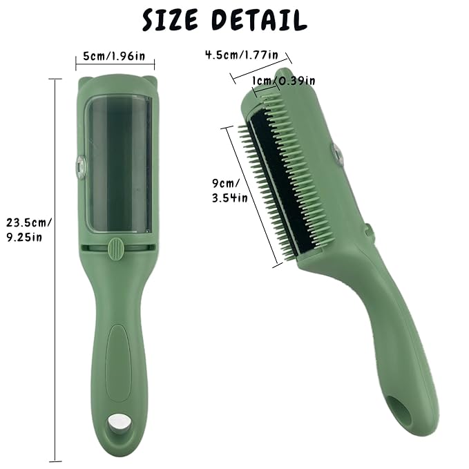 Cat Brush Pet Dry Cleaning Brush Cat Self Sticky Brush for Shedding and Grooming Long Short Hair Removal Comb with Recycling Box for Kitten Dog Rabbit Massage Roller Removes Loose Fur (Green)