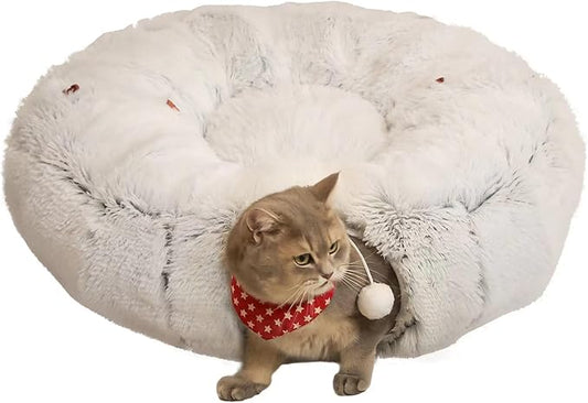 Warmer Plush Cat Play Tunnel Grey With Cat Bed For Indoor Cats Soft Plush Material Tubular Playground Toys Collapsible Multifunctional Cat Toys For Small Medium Large Cat Puppy Cat Play Tunnels (Grey)