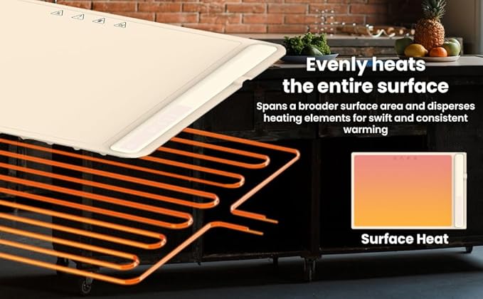 Electric Warming Tray, Full Surface Heating, Portable Food Warmer Rolling Silicone Mat, Food Warmer for Parties FeaturesFoldable Design & Fast Heating, Warming Plate for Buffet (Beige)