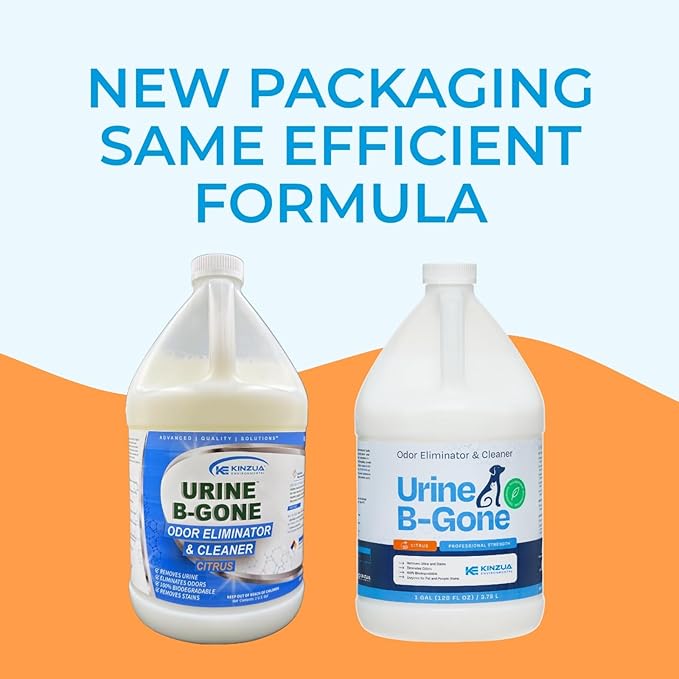KINZUA ENVIRONMENTAL Urine B-Gone, Professional Enzyme Odor Eliminator & Pet Stain Remover, Human, Cat & Dog Urine Cleaner, Effective on Laundry, Carpets & More, Citrus Scent, 1 Gallon