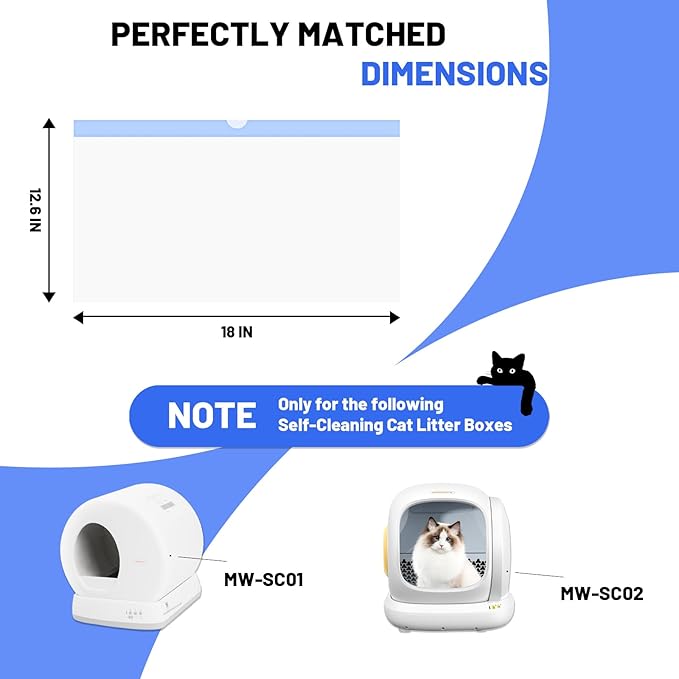 40 Count Extra Large Cat Litter Box Liners, Cat Litter Waste Receptacles Bags for MeoWant MW-SC01/MW-SC02/MW-LR01 Self-Cleaning Cat Litter Box