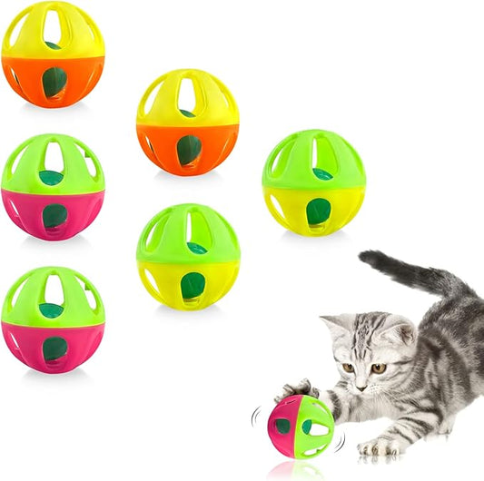 Andiker Cat Ball Toy With Bell, 6Pack Set Premium Plastic Jingle Cat Bell Balls for Cat Training &Exercising Assorted Color Interactive Cat Balls with Bell Inside for Cat Lovers&Kitten Gift Indoor (6)