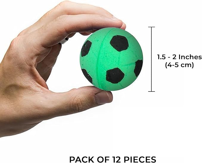 Vila Cat Soccer Balls, Feline Entertainment and Enrichment, Physical, and Mental Workout, Kitty’s Silent Companion, Foam Sponge, Pink, Yellow, Green, Blue, 1.5” -2” (Diameter), 12 Pcs per Pack