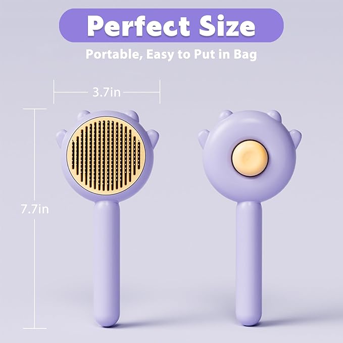 Paw Cat Brush with Release Button, Self Cleaning Cat Brush for Shedding, Cat Hair Brush for Grooming Long and Short Haired Cats Dogs (Purple)