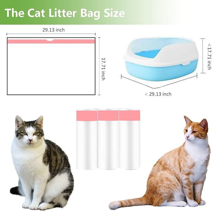 Cat Litter Box Liners 12 Count Drawstring Extra Durable Pet Cat Pan Liners Cat Waste Litters Bags Kitty Litter Box Bag Pet Cat Supplies 29.13 * 17.71 (12)