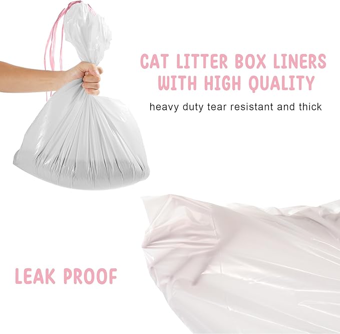 Tinlade 80 Count Jumbo Cat Litter Box Liners Large Drawstring Cat Litter Liners Bags Unscented Tear Resistant for Trash Waste to Keep Your Home Clean,39 x 22 Inch(Macaroon Color)
