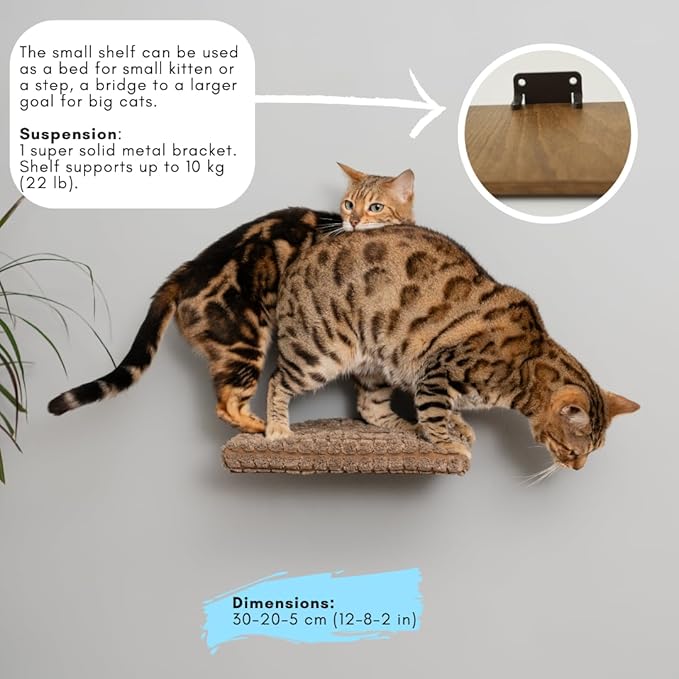 Kitsune Garden Cat Step, Cat Wall Furniture, Wall Mounted Shelf, Cat Wall Shelf, Cat Shelves, Cat Bed, Cat Shelf, Cat Steps for Wall, Brown (Step)
