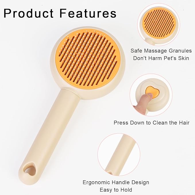 Self-Cleaning Pet Grooming Brush for Dogs & Cats, Effortlessly Removes Loose Hair, Tangles, and Mats - Ideal for Long & Short Hair Pets - Ergonomic, Skin-Friendly Design with Massage Particles Apricot