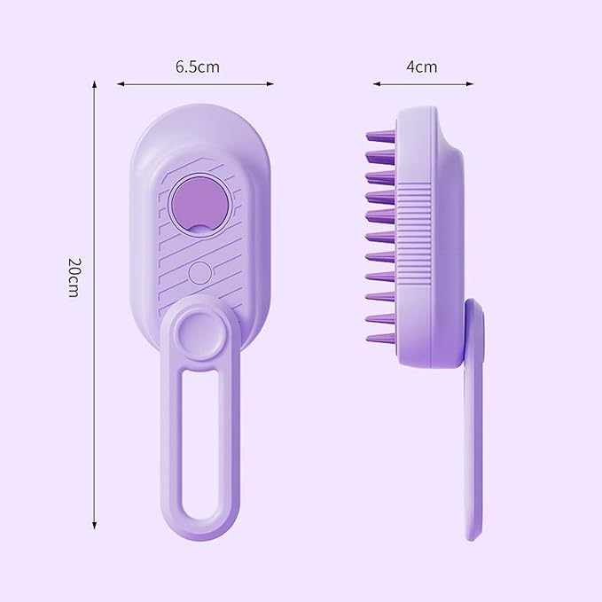 Cat Steam Brush - 5 In1 Grooming Kit for Cats and Dogs Silicone Massage Tool - Stainless Steel Nail Scissors - Hair Detangling Comb - Water Spray Rechargeable Shedding Wash-Free Essence (Purple)