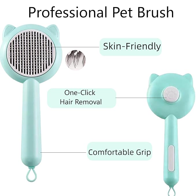 Cat Brush,Cat Hair Brush for Indoor Cats,Pet Grooming Brush with Self Cleaning Button,Shedding Brush for Cats and Dogs,Easy to Clean
