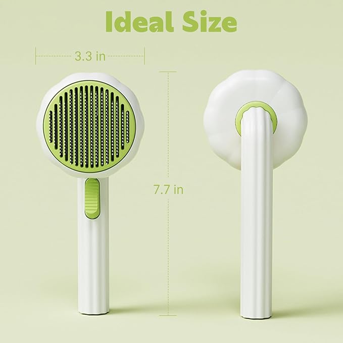 Sunflower-White Hair Brush for Cats and Dogs, Self Cleaning, Shedding, Grooming Brush, Travel Size, Stainless Steel Bristles