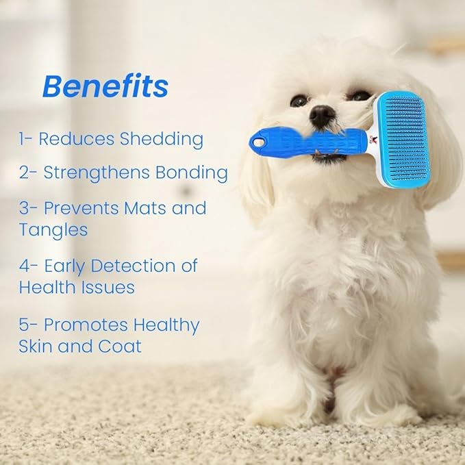 TAILTRAIL Dog Brush, Cat Brush&Comb, Pet Brush for Long and Short Hair, Pet Grooming Brush, Self-cleaning Slicker Brush Clean Pet Hair from Brush with One Button, Blue (FREE COMB GIFT)