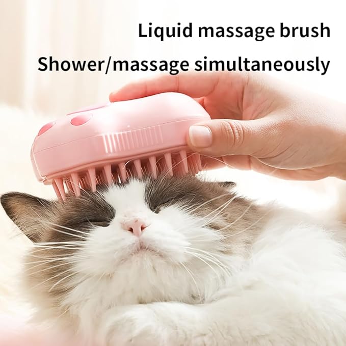 Pet Steam Brush, 3 in 1 Steamy Cat Brush, Silicone Massage Grooming Brush Steamy Dog Brush for Shedding Pet Hair Removal Comb for Cats and Dogs(Light pink)