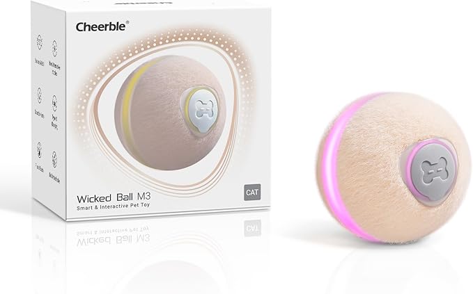 Cheerble 【2025 Upgrade】 Interactive Cat Ball Toy, Wicked Ball M3, Automatic Moving Ball Toy for Indoor Cat Kitten, Smart Anti-Depression Pet Toy Fun Gift with Light