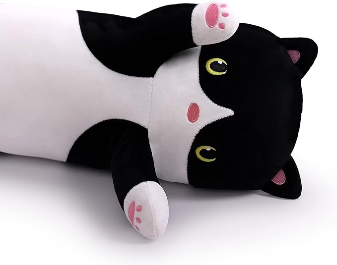 Long Plush Cat Toy Pillow Stuffed Animal Cat Kids Plush Toy Pillow for Kids and Girls Toy Doll(Black&White,70cm/27.6in)