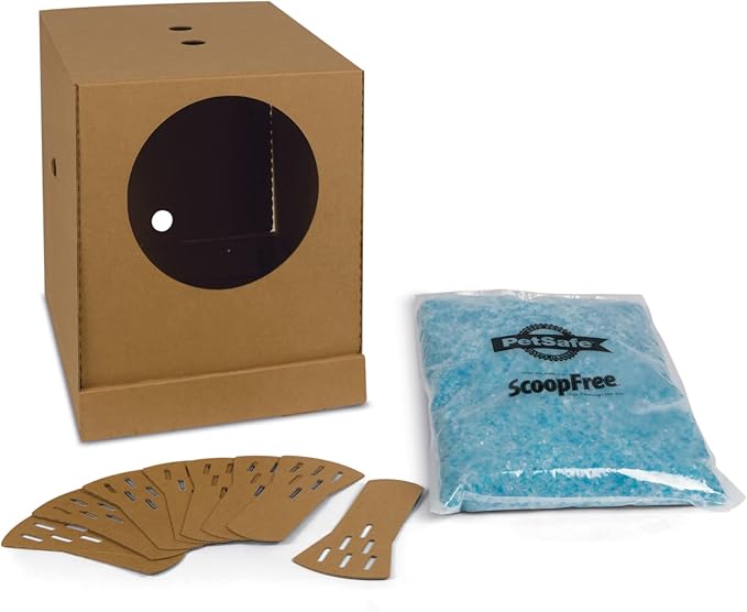 PetSafe Disposable Cat Litter Box - Collapsible Covered Design for Travel - from The Makers of ScoopFree Self Cleaning Litter Box - Includes 4.3 lb Premium Blue Original Crystal Cat Litter