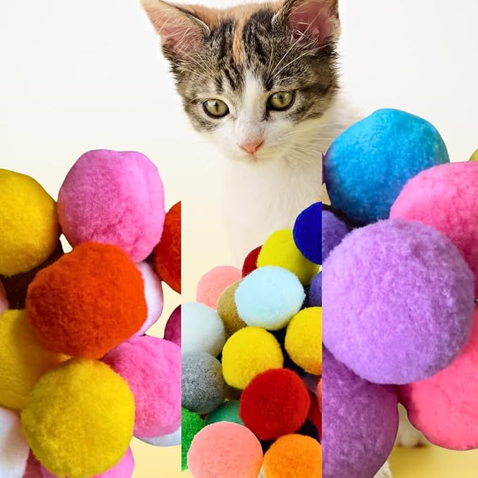 Premium Soft Pom Pom Balls for Kittens - Lightweight, Interactive, Assorted Colors - Plush Toy Balls for Kitten Training and Play - Pet Products for Cats (Mixed Sizes 20 Balls)