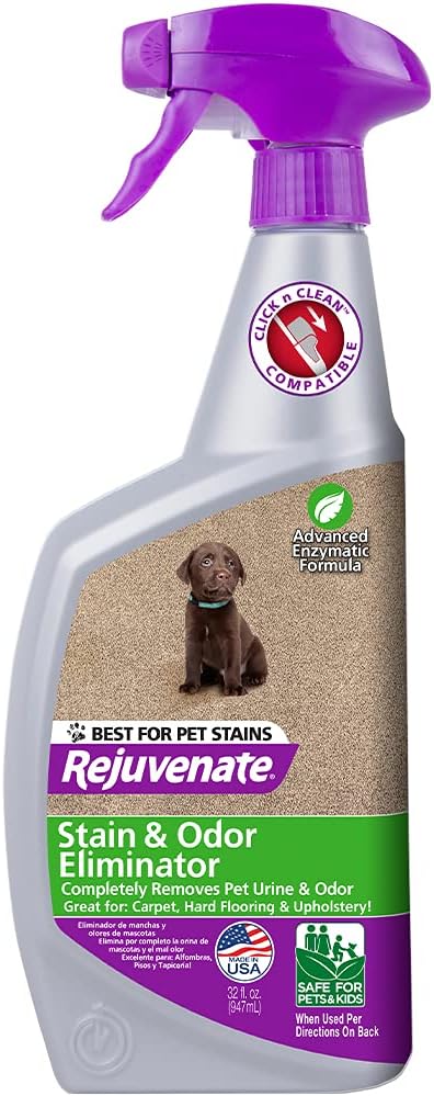 Rejuvenate Carpet & Upholstery Spot Remover Stain Cleaner Bio-Enzymatic Professional Strength Urine Remover Dog Cat Stain and Pet Odor Eliminator Ready-to-Use
