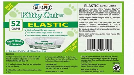 Alfapet Litter Box Elastic Liners 52 Pack-For Extra-Giant, jumbo, super-jumbo Size litter Pans- With Sta-Put Technology for Firm, Easy Fit- Quick + Clever Waste Cleaners