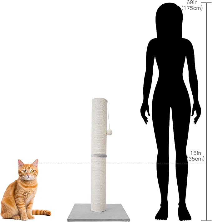 MumMarmot's Cat Scratching Post with Premium Sisal Rope 3.25Inch Large Diameter Scratcher Post for Indoor Cats Beige(25 inch)