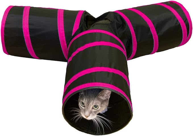 Purrfect Feline 3-Way Cat Tunnels for Indoor Cats with Crinkle Cat Toy - Medium, Pink
