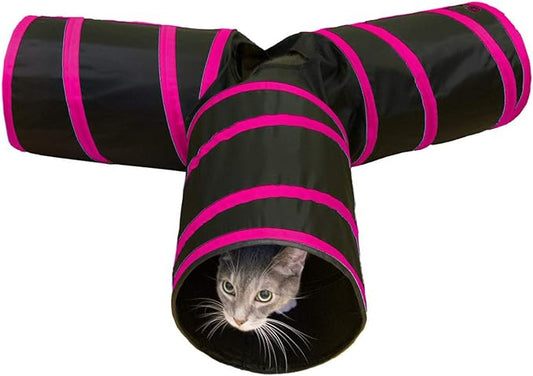Purrfect Feline 3-Way Cat Tunnels for Indoor Cats with Crinkle Cat Toy - Medium, Pink
