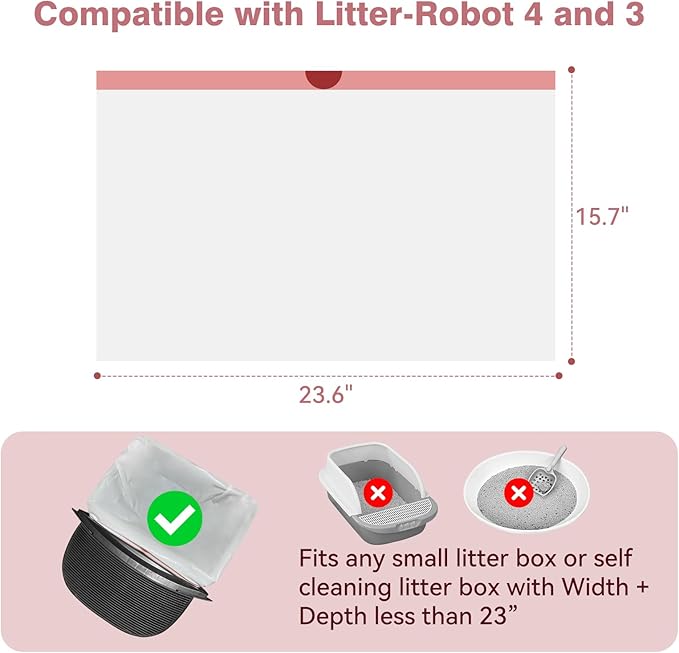 Leon&Visky Litter Box Liner With Drawstring, 50 Count, Compatible with Litter-Robot 4 and Litter-Robot 3, Heavy Duty Extra Thickness 2 mil