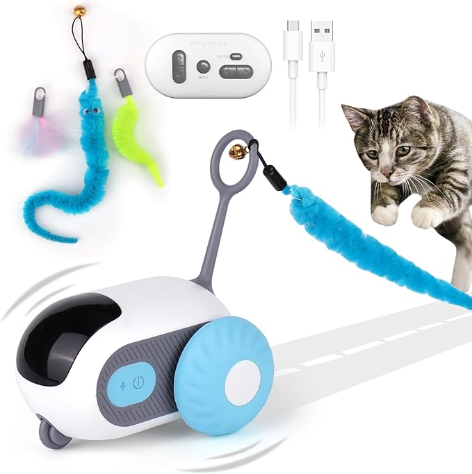 Mity rain Cat Interactive Toy for Indoor Cats - Remote Control Cat Automatic Moving Toy with 2-Speed Adjustment, Smart Cat Car Toy, Cat Puzzle Toy Self Play, Boredom Busters for Cats Fun 2.0 Toy(blue)